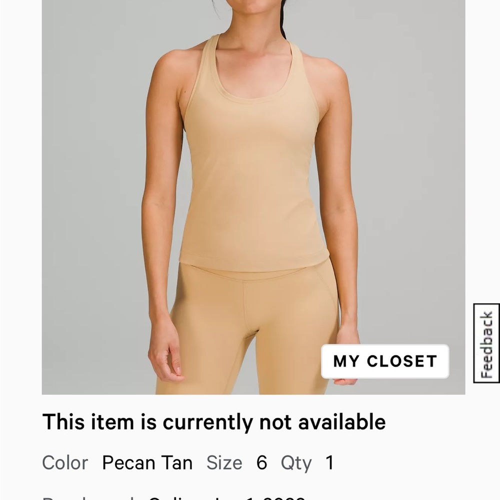 Cool Racerback Tank Top - Pecan size 6 Lululemon